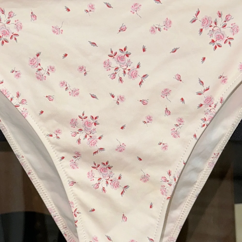 Frankie’s Bikinis Jenna High Waist Cut Bikini Bottoms sweet Rose coquette floral